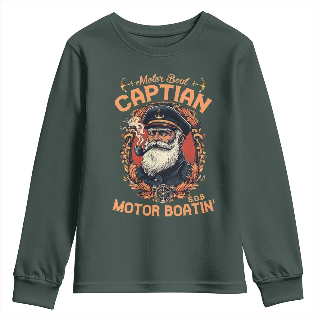 Funny Motor Boat Captain Youth Sweatshirt Pontoon SOB Motor Boating Vintage