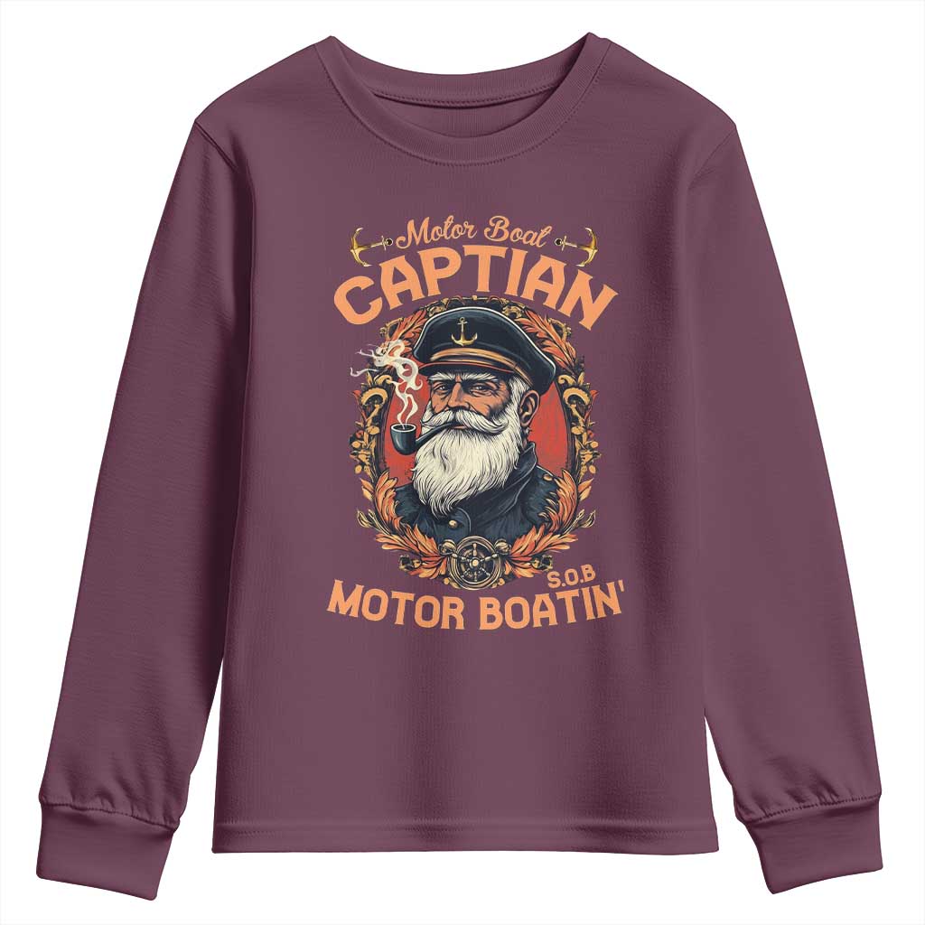 Funny Motor Boat Captain Youth Sweatshirt Pontoon SOB Motor Boating Vintage