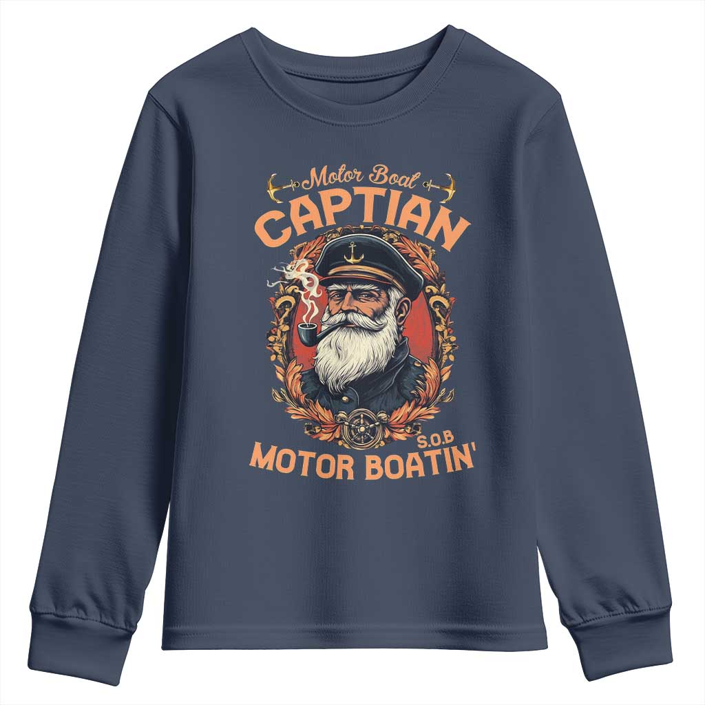 Funny Motor Boat Captain Youth Sweatshirt Pontoon SOB Motor Boating Vintage