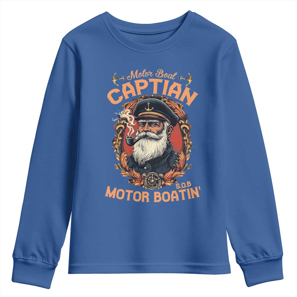 Funny Motor Boat Captain Youth Sweatshirt Pontoon SOB Motor Boating Vintage