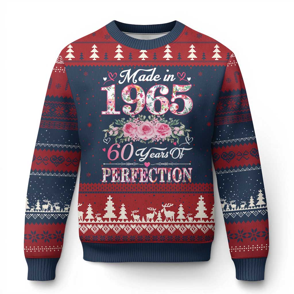 Happy 60th Birthday Floral Ugly Christmas Sweater Made In 1965 60 Years of Perfection - Wonder Print Shop