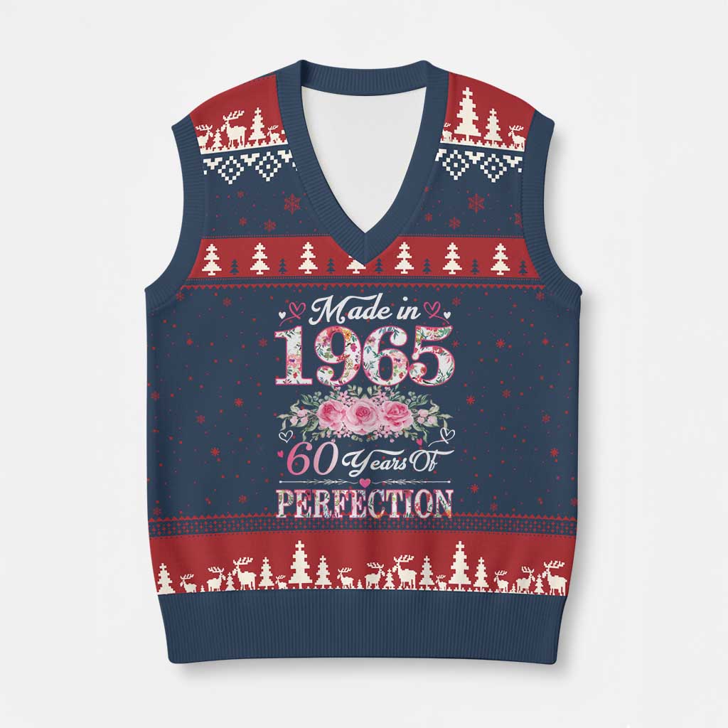 Happy 60th Birthday Floral V-Neck Knit Sweater Vest Made In 1965 60 Years of Perfection - Wonder Print Shop