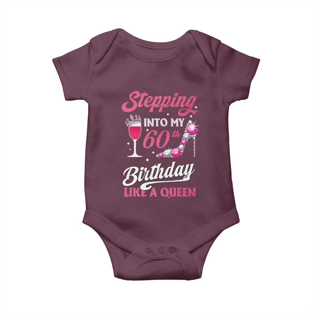 Stepping Into My 60th Birthday Baby Onesie Like A Queen Pink Wine Glass