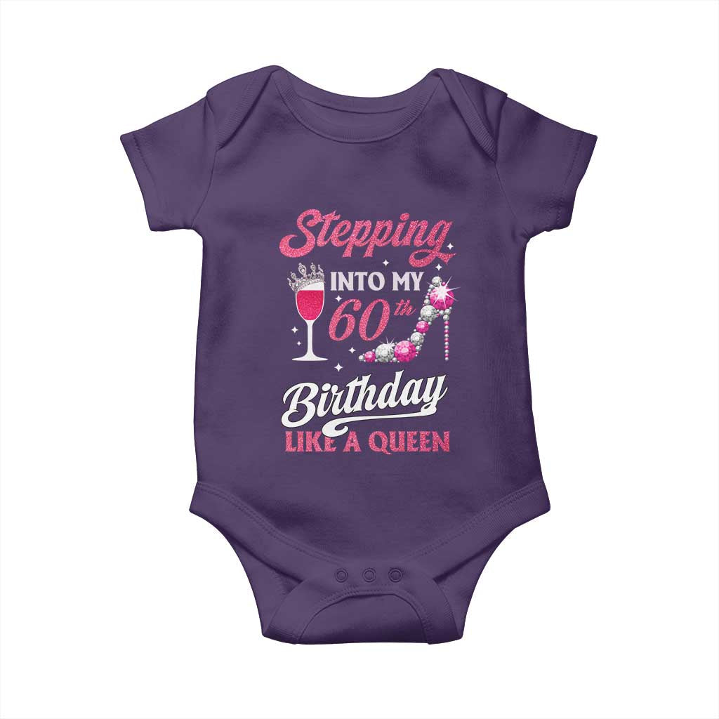 Stepping Into My 60th Birthday Baby Onesie Like A Queen Pink Wine Glass