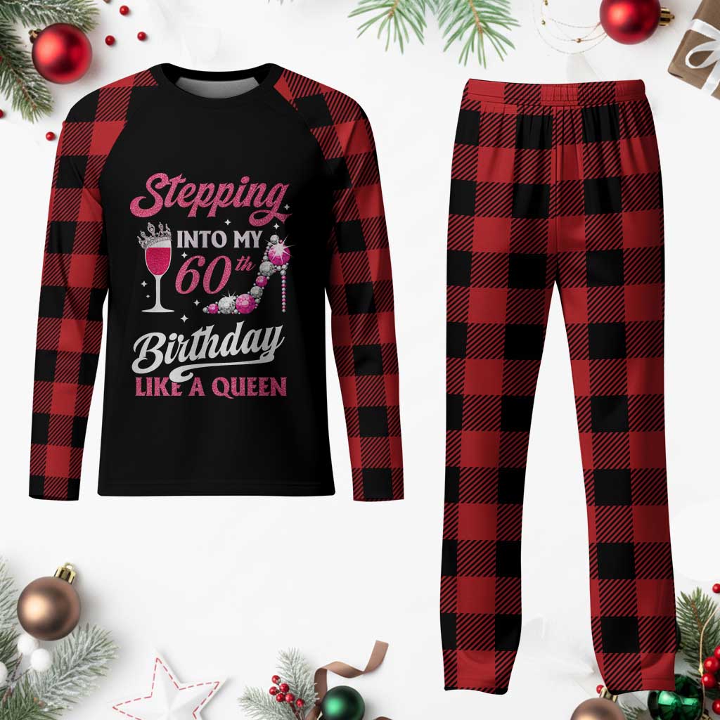 Stepping Into My 60th Birthday Plaid Pajama Set Like A Queen Pink Wine Glass - Wonder Print Shop