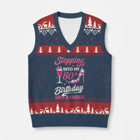 Stepping Into My 60th Birthday V-Neck Knit Sweater Vest Like A Queen Pink Wine Glass - Wonder Print Shop