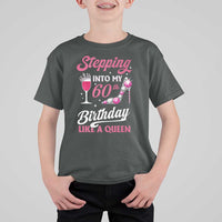 Stepping Into My 60th Birthday T Shirt For Kid Like A Queen Pink Wine Glass