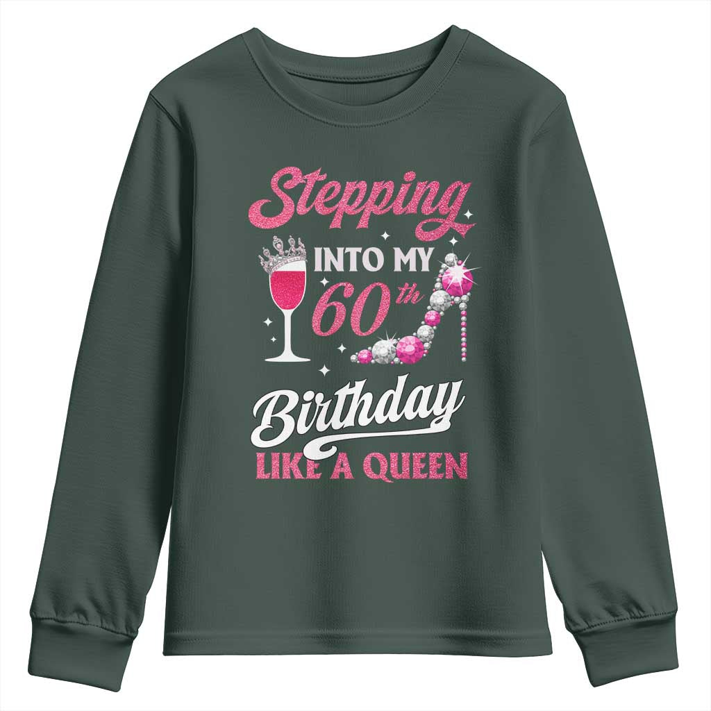 Stepping Into My 60th Birthday Youth Sweatshirt Like A Queen Pink Wine Glass