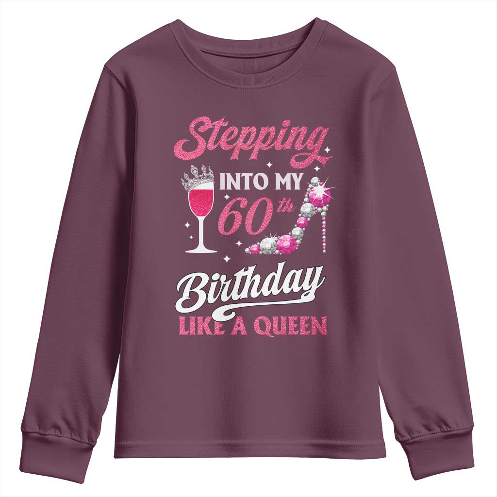 Stepping Into My 60th Birthday Youth Sweatshirt Like A Queen Pink Wine Glass