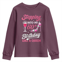 Stepping Into My 60th Birthday Youth Sweatshirt Like A Queen Pink Wine Glass