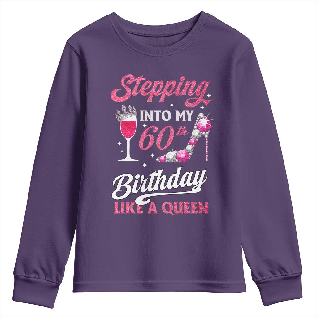 Stepping Into My 60th Birthday Youth Sweatshirt Like A Queen Pink Wine Glass
