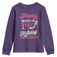 Stepping Into My 60th Birthday Youth Sweatshirt Like A Queen Pink Wine Glass
