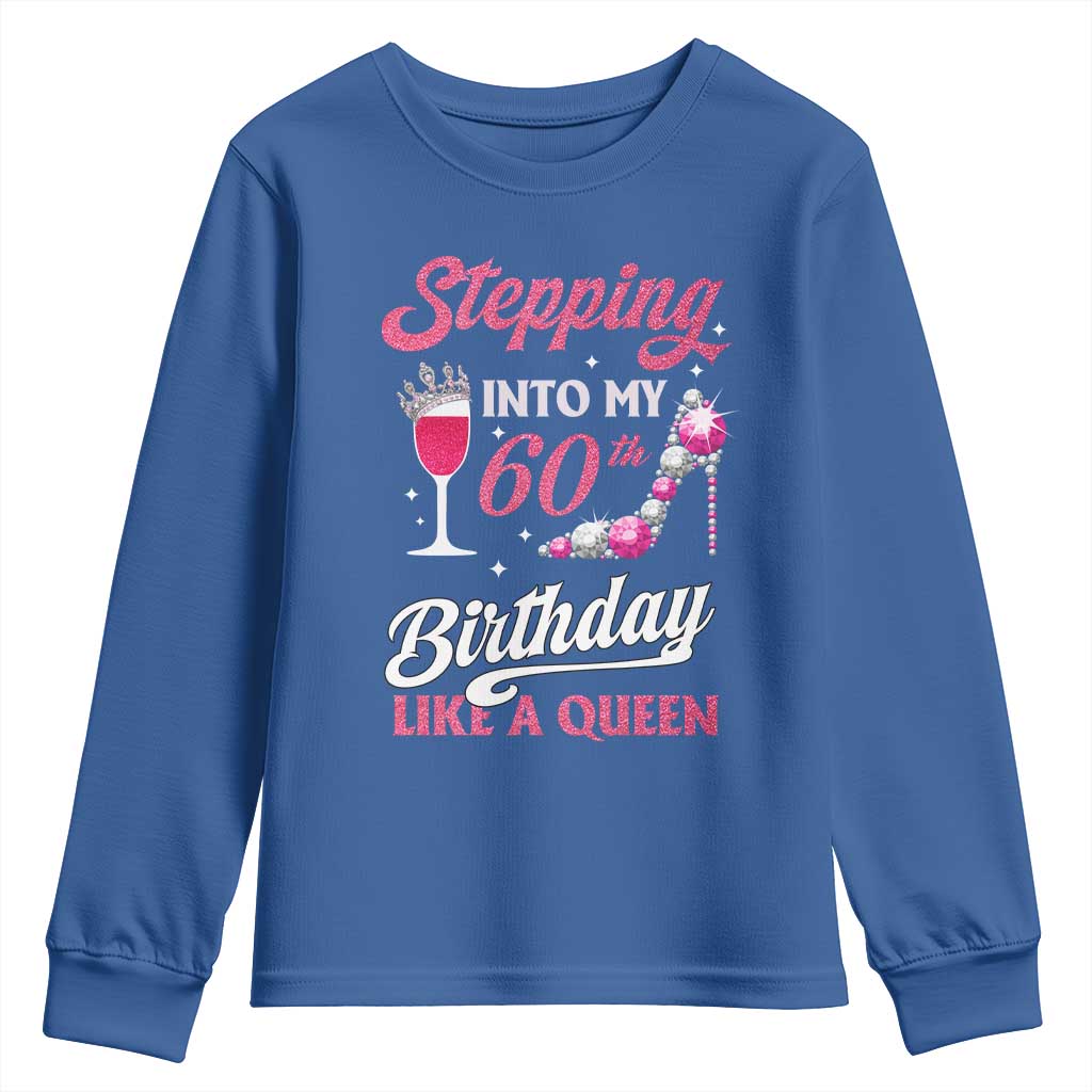 Stepping Into My 60th Birthday Youth Sweatshirt Like A Queen Pink Wine Glass