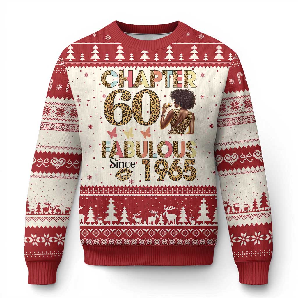 Chapter 60 Fabulous Leopard Ugly Christmas Sweater Since 1965 60Th Birthday Gift For Women - Wonder Print Shop