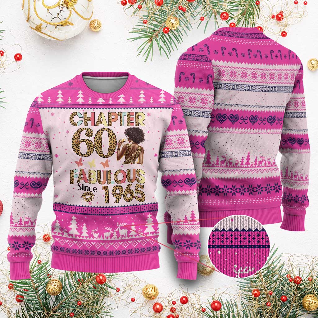Chapter 60 Fabulous Leopard Ugly Christmas Sweater Since 1965 60Th Birthday Gift For Women - Wonder Print Shop