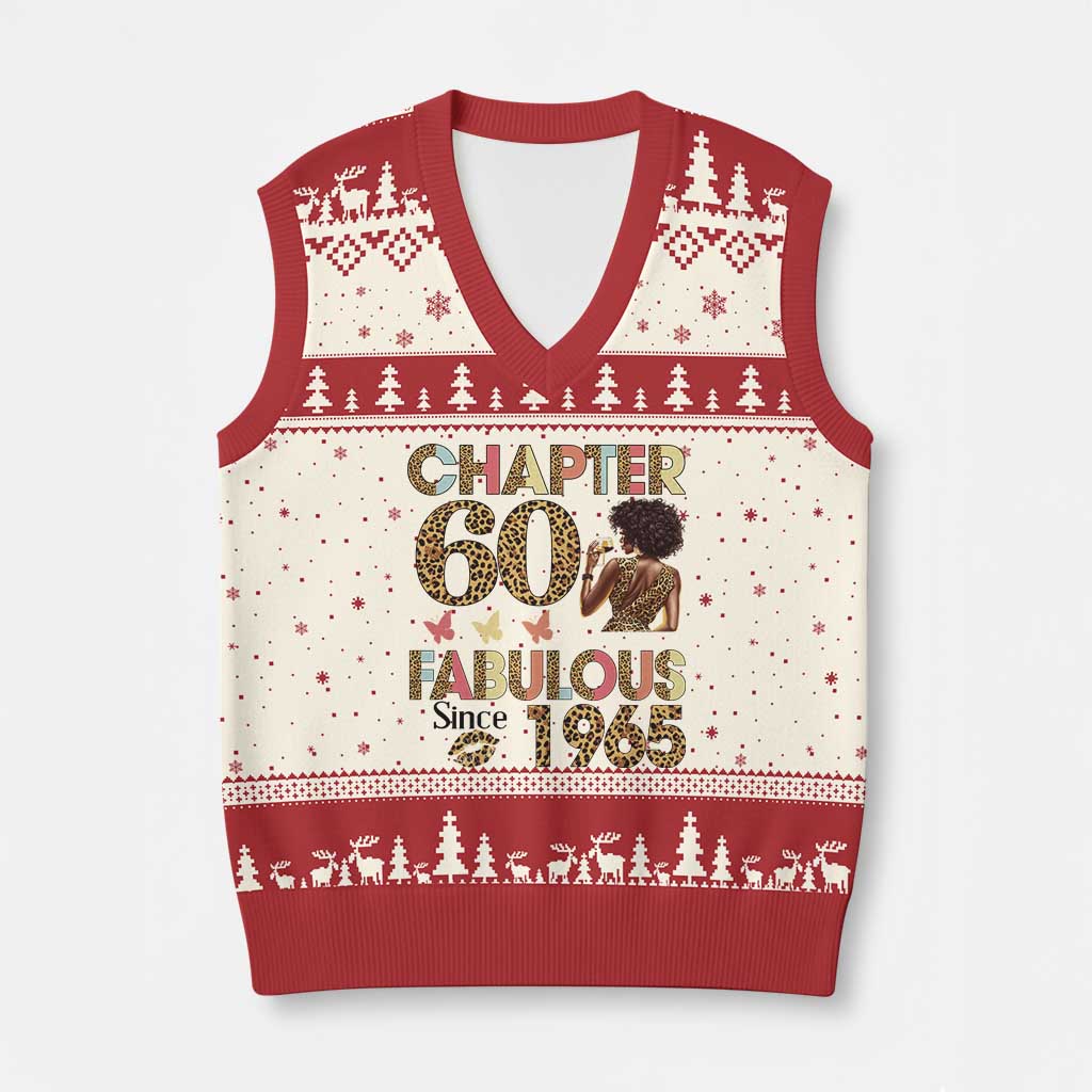 Chapter 60 Fabulous Leopard V-Neck Knit Sweater Vest Since 1965 60Th Birthday Gift For Women - Wonder Print Shop