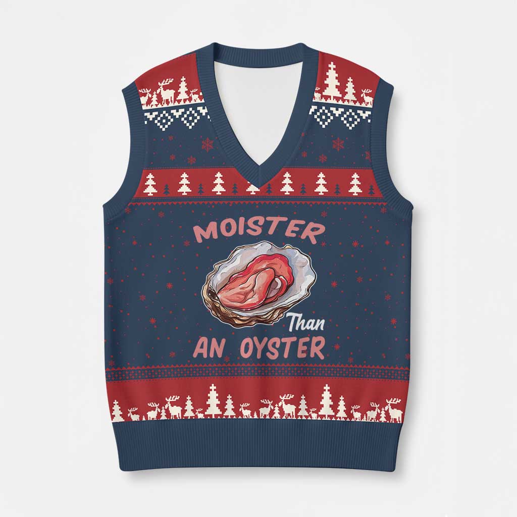 Moister Than An Oyster Funny Offensive V-Neck Knit Sweater Vest Inappropriate Adult Humor - Wonder Print Shop