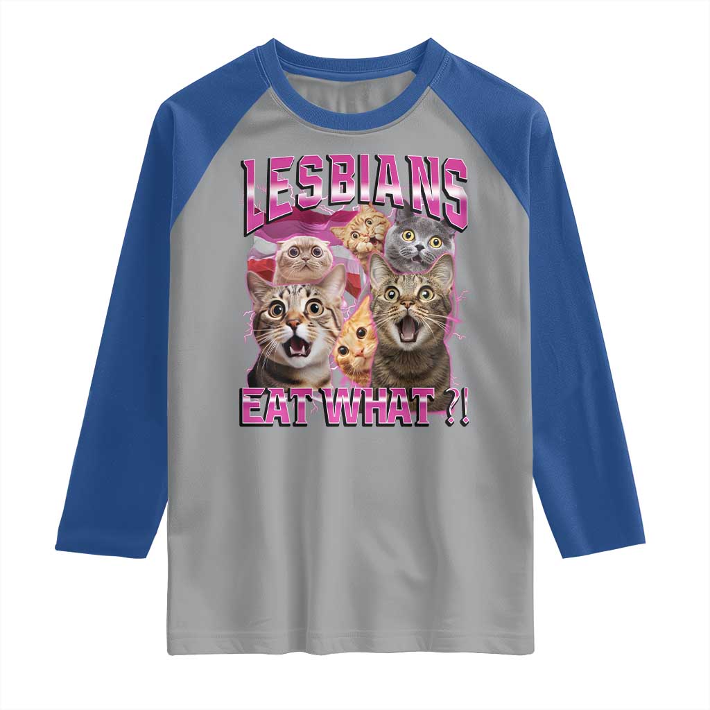 Lesbians Eat What Raglan Shirt Funny LGBTQ+ Pride Cats Meme Feline Lover Bootleg