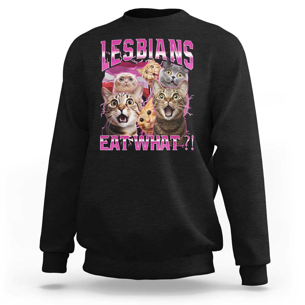 Lesbians Eat What Sweatshirt Funny LGBTQ+ Pride Cats Meme Feline Lover Bootleg