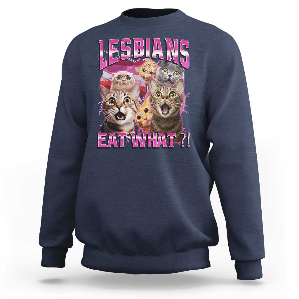 Lesbians Eat What Sweatshirt Funny LGBTQ+ Pride Cats Meme Feline Lover Bootleg