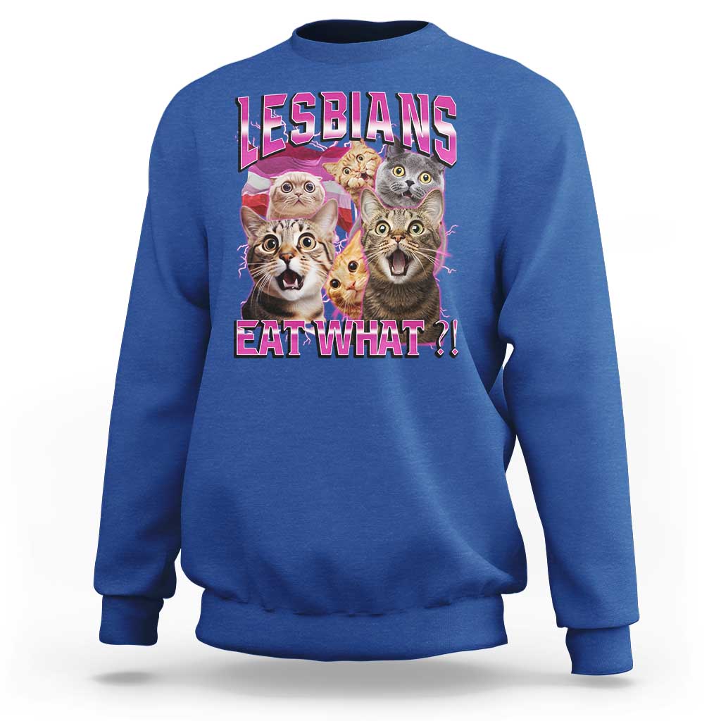 Lesbians Eat What Sweatshirt Funny LGBTQ+ Pride Cats Meme Feline Lover Bootleg