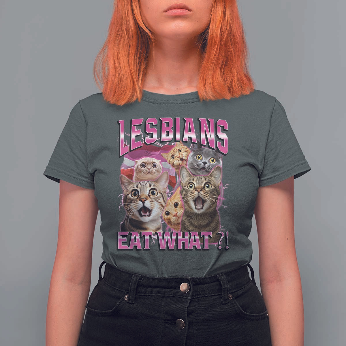 Lesbians Eat What T Shirt For Women Funny LGBTQ+ Pride Cats Meme Feline Lover Bootleg