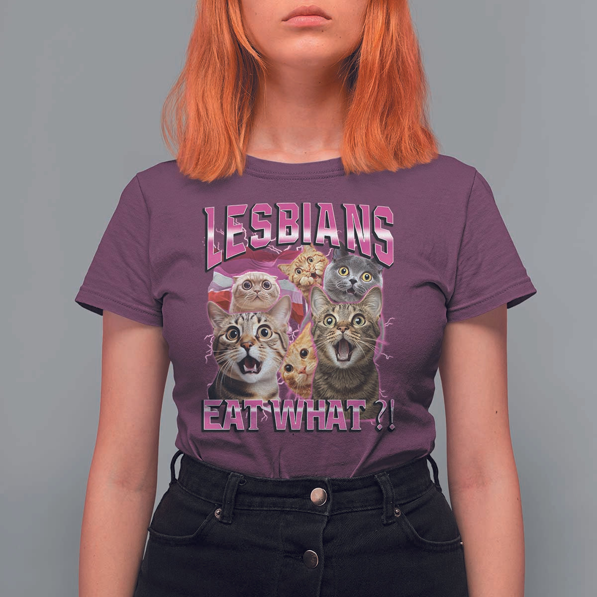 Lesbians Eat What T Shirt For Women Funny LGBTQ+ Pride Cats Meme Feline Lover Bootleg