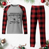 Funny Beaver Valley Plaid Pajama Set There’s No Place I'd Rather Be Adult Humor - Wonder Print Shop