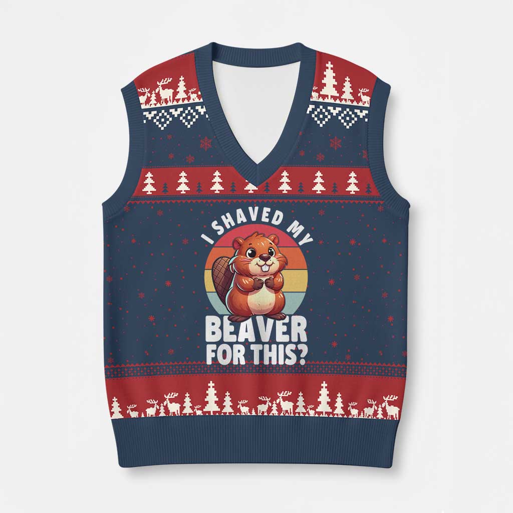 I Shaved My Beaver V-Neck Knit Sweater Vest Inappropriate Adult Humor Naughty - Wonder Print Shop