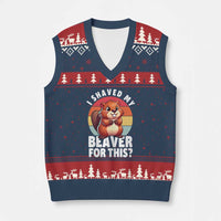 I Shaved My Beaver V-Neck Knit Sweater Vest Inappropriate Adult Humor Naughty - Wonder Print Shop