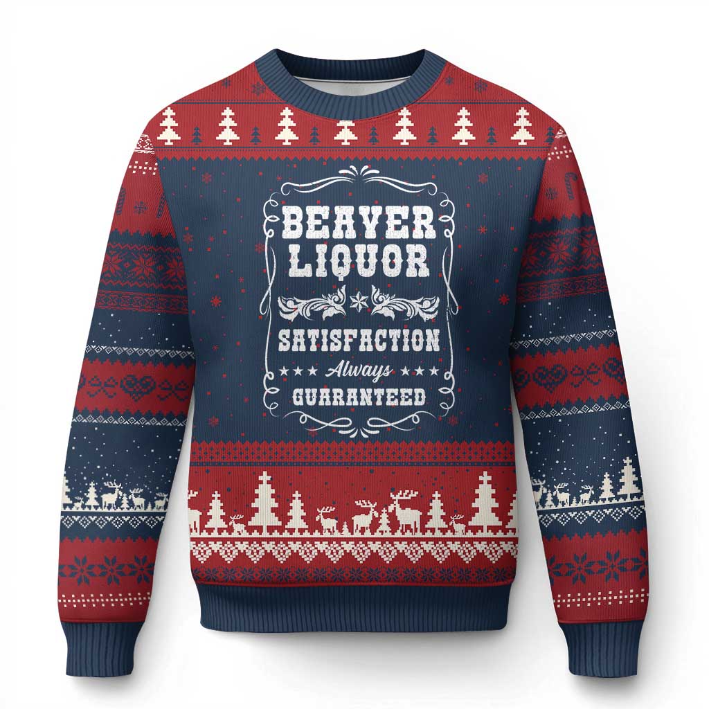 Funny Beaver Liquor Ugly Christmas Sweater Adult Drinking Humor Pun Vintage - Wonder Print Shop