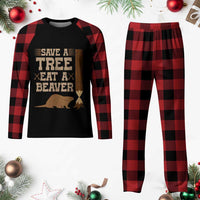 Funny Save A Tree Eat A Beaver Plaid Pajama Set Hunting Beavers Hunter - Wonder Print Shop