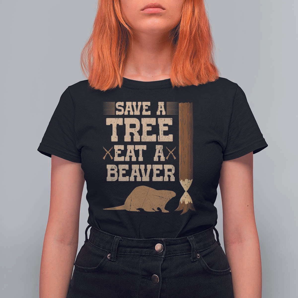 Funny Save A Tree Eat A Beaver T Shirt For Women Hunting Beavers Hunter