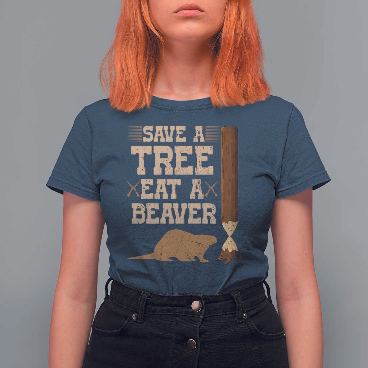 Funny Save A Tree Eat A Beaver T Shirt For Women Hunting Beavers Hunter