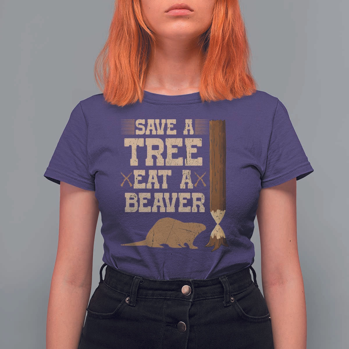 Funny Save A Tree Eat A Beaver T Shirt For Women Hunting Beavers Hunter