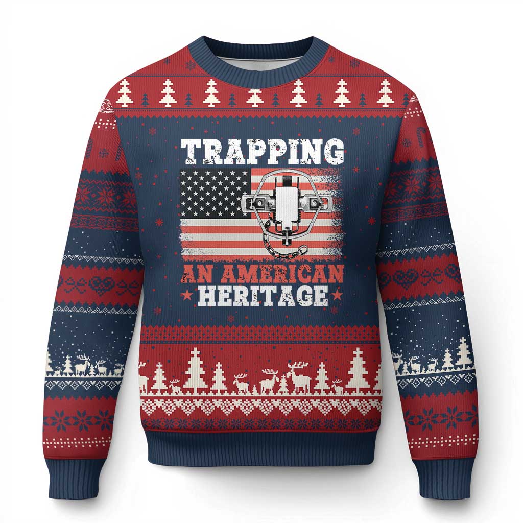 Trapping American Heritage Ugly Christmas Sweater Patriotic Trap Hunting Trapper - Wonder Print Shop