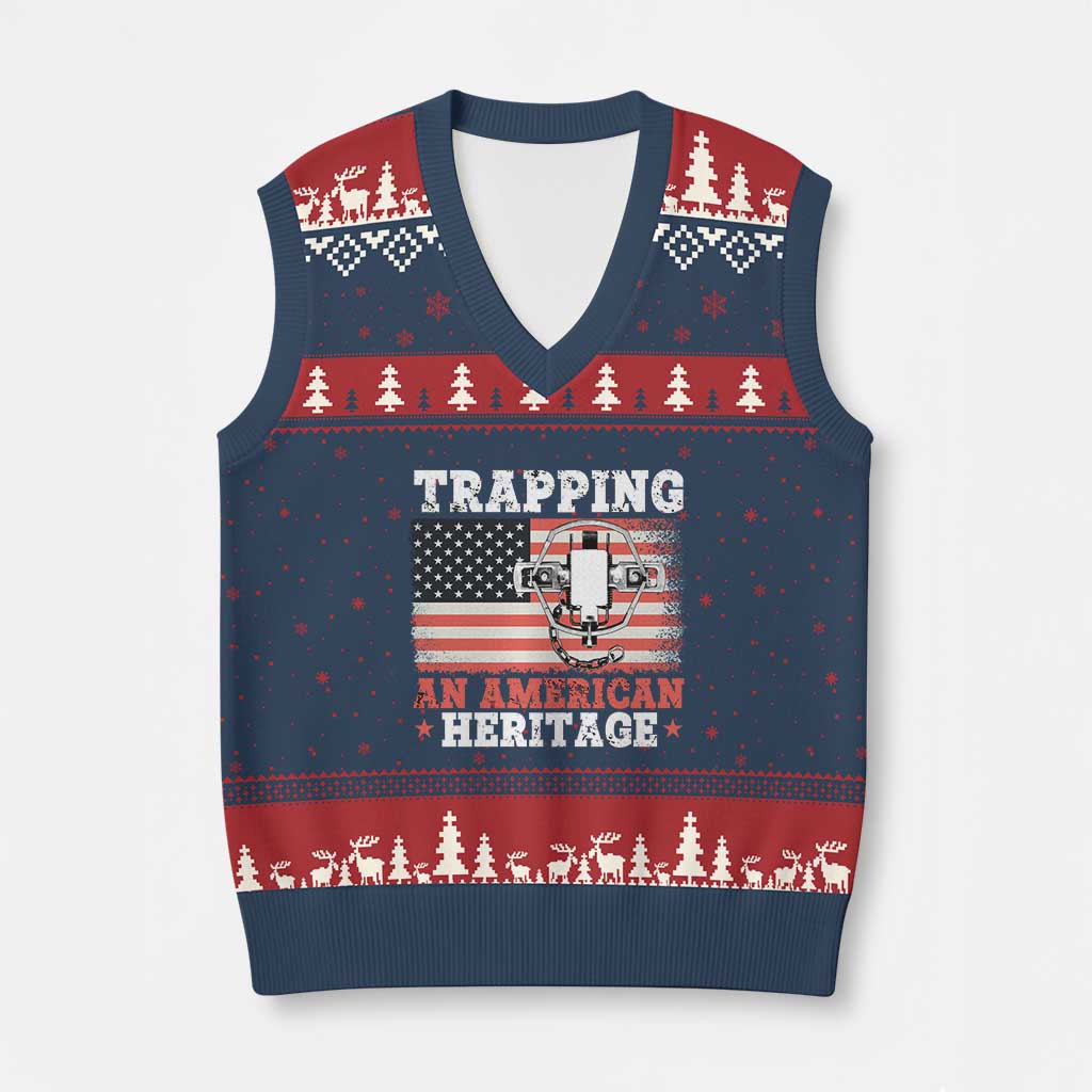 Trapping American Heritage V-Neck Knit Sweater Vest Patriotic Trap Hunting Trapper - Wonder Print Shop
