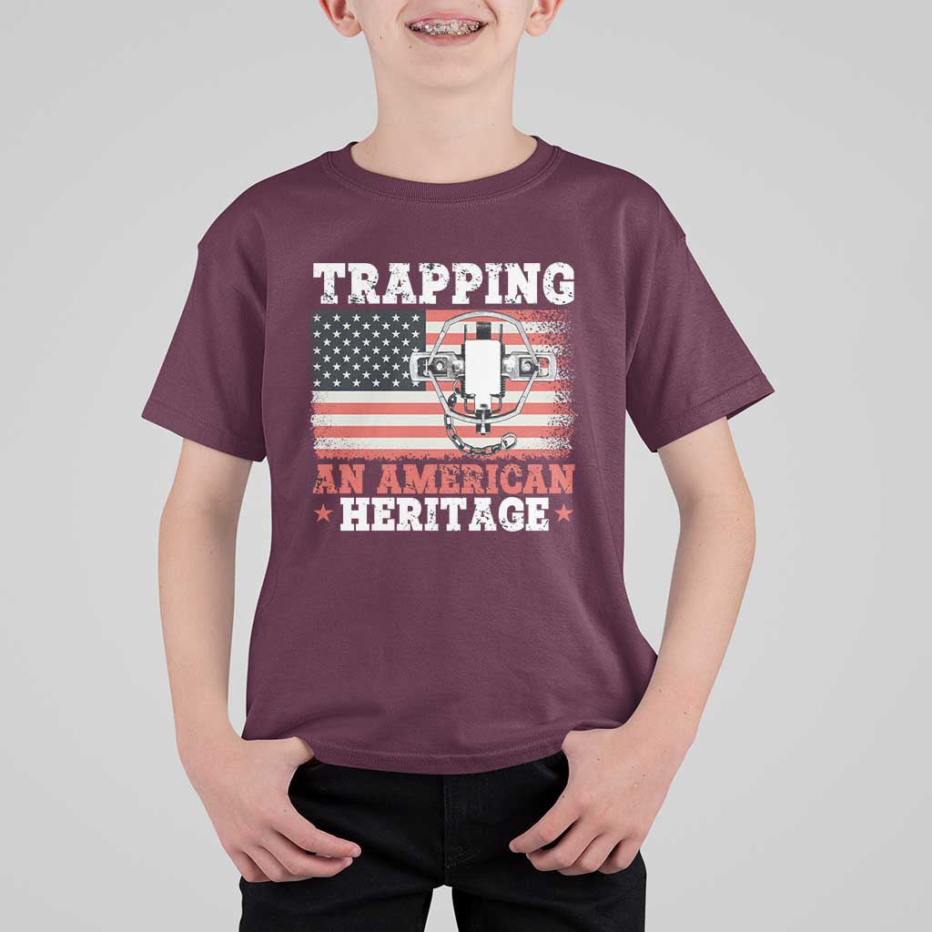 Trapping American Heritage T Shirt For Kid Patriotic Trap Hunting Trapper