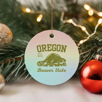 Beaver State Oregon Ceramic Ornament Est 1859 Vintage Flag - Wonder Print Shop