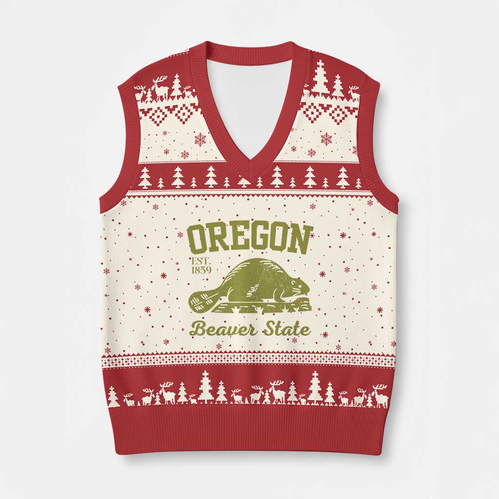 Beaver State Oregon V-Neck Knit Sweater Vest Est 1859 Vintage Flag - Wonder Print Shop