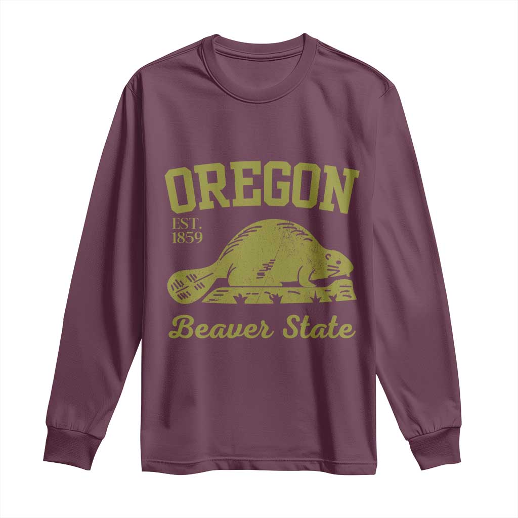 Beaver State Oregon Long Sleeve Shirt Est 1859 Vintage Flag
