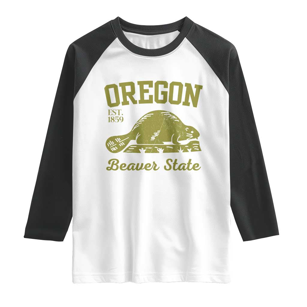 Beaver State Oregon Raglan Shirt Est 1859 Vintage Flag