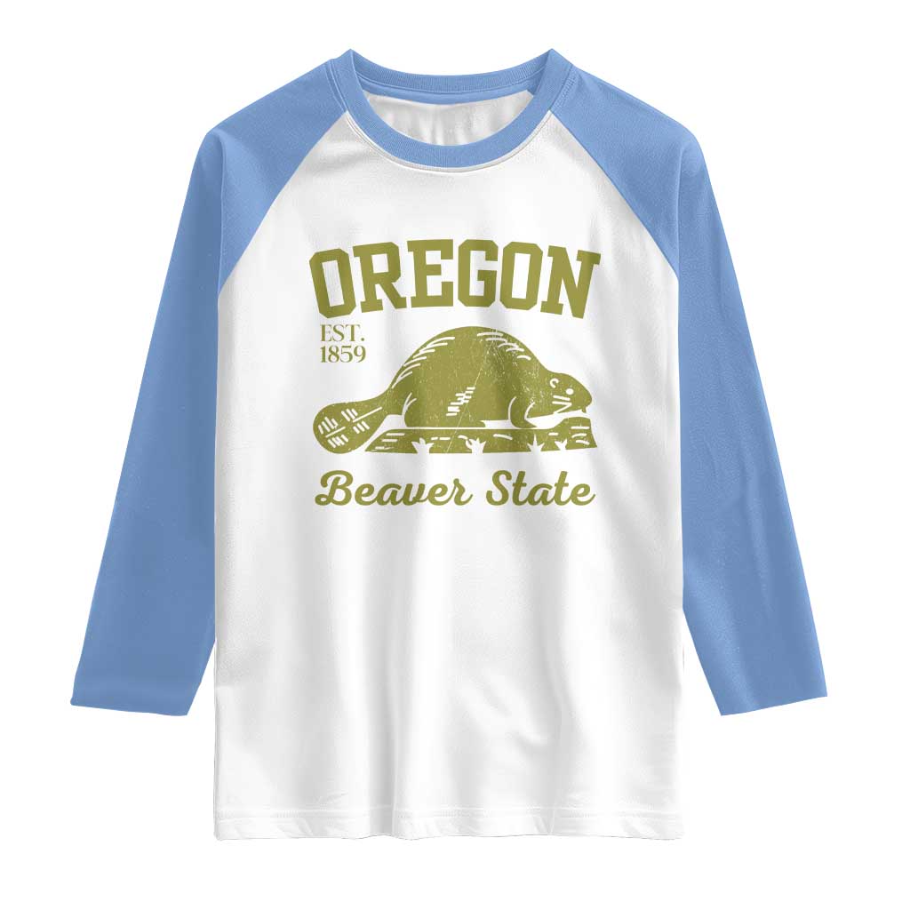 Beaver State Oregon Raglan Shirt Est 1859 Vintage Flag