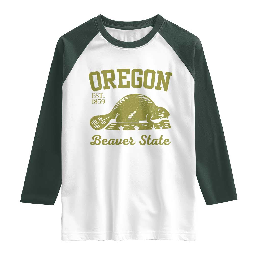 Beaver State Oregon Raglan Shirt Est 1859 Vintage Flag