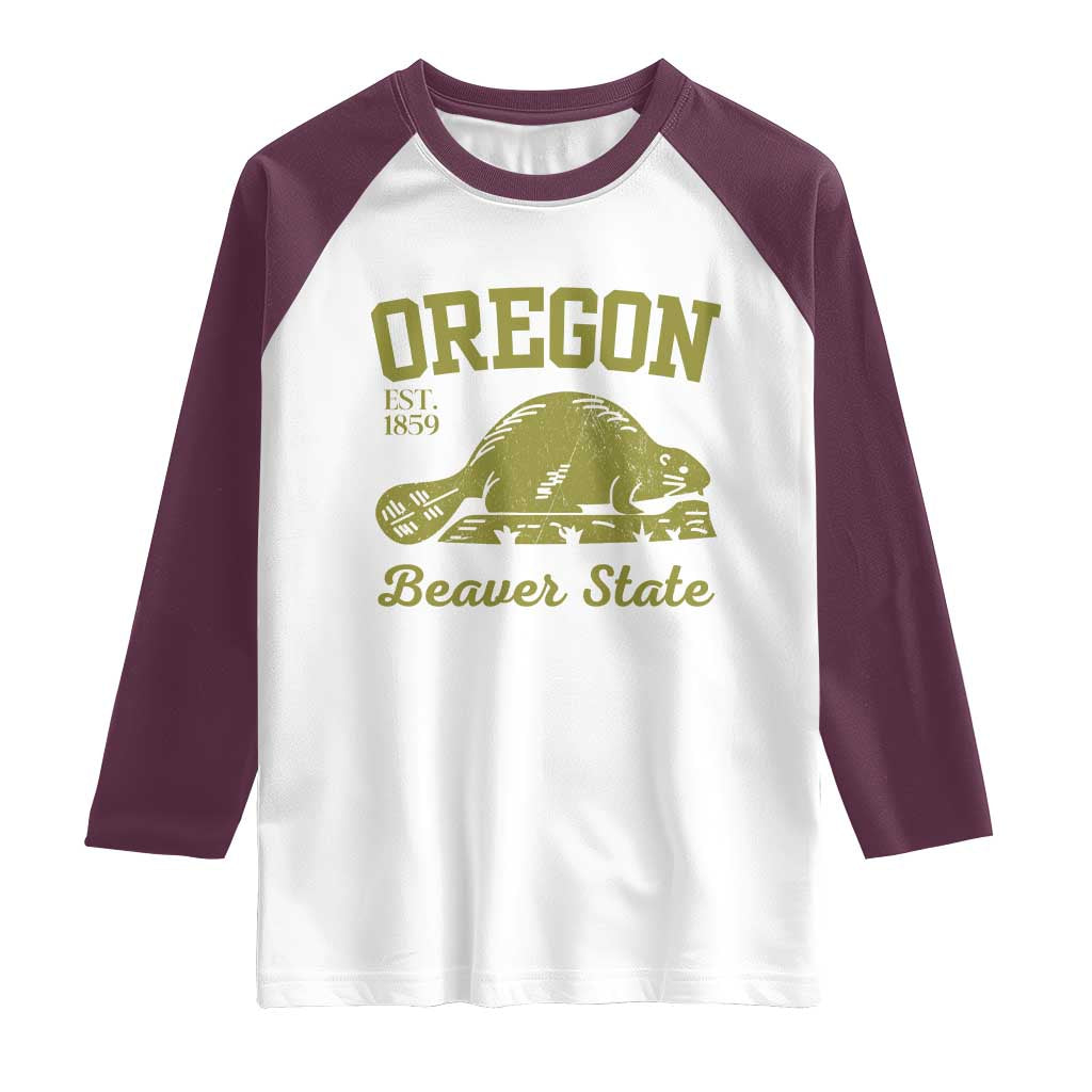 Beaver State Oregon Raglan Shirt Est 1859 Vintage Flag