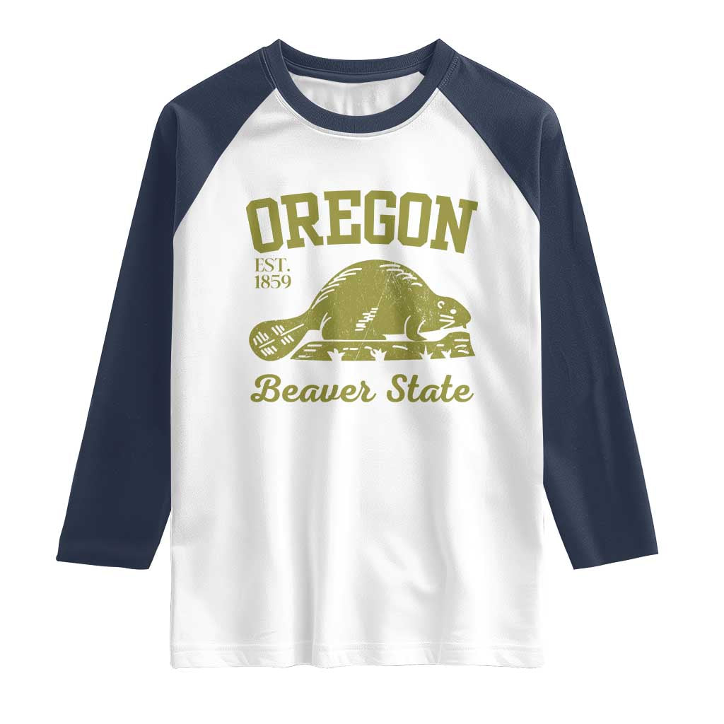 Beaver State Oregon Raglan Shirt Est 1859 Vintage Flag