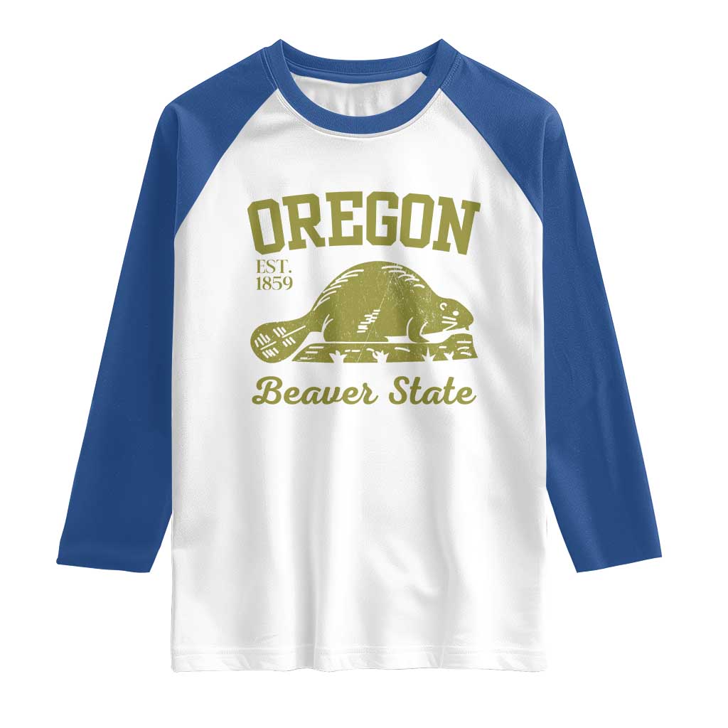 Beaver State Oregon Raglan Shirt Est 1859 Vintage Flag