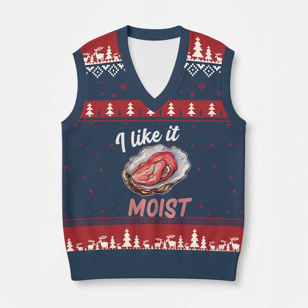 I Like It Moist Oyster Funny Offensive V-Neck Knit Sweater Vest Inappropriate Adult Humor - Wonder Print Shop
