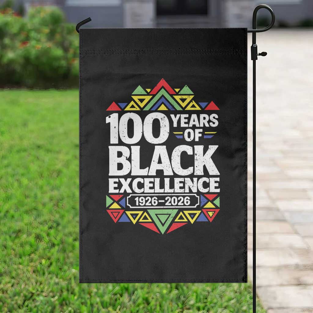 100 Years of Black Excellence 1926 2026 Garden Flag African Tribal Pattern Heritage Celebrating Black History