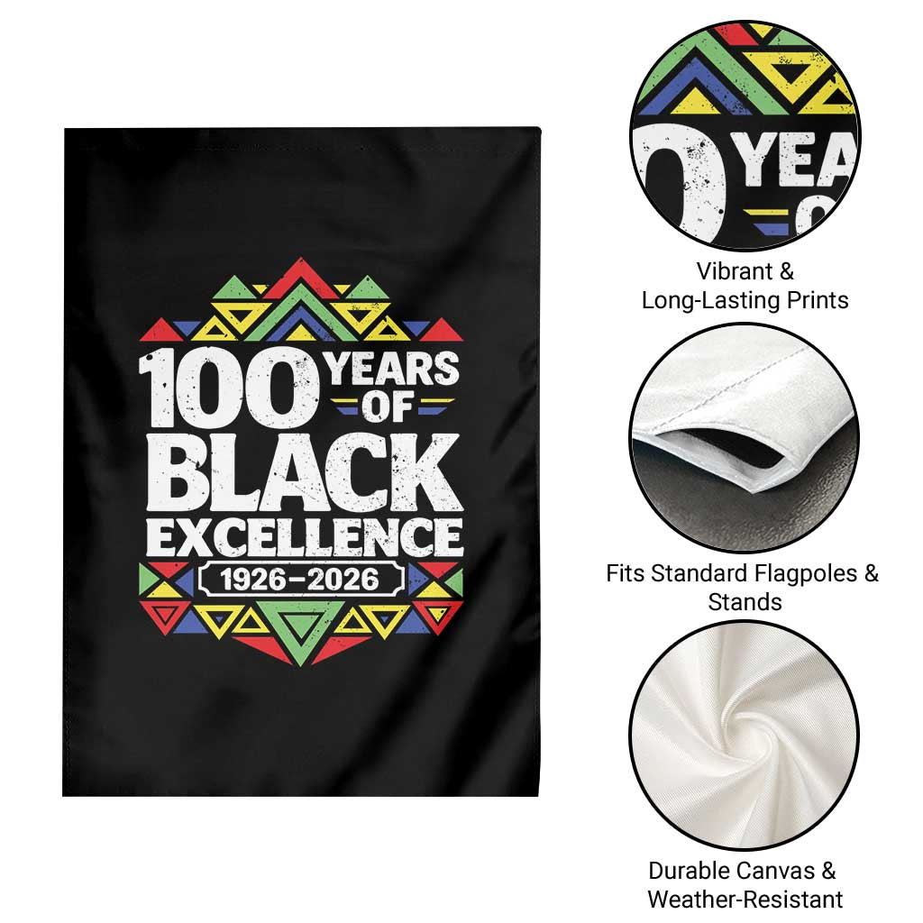 100 Years of Black Excellence 1926 2026 Garden Flag African Tribal Pattern Heritage Celebrating Black History